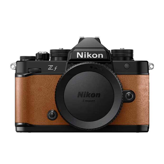 Nikon camera body with brown leather finish